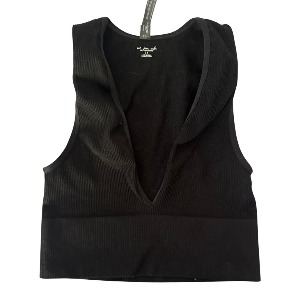 Urban Outfitters Out From Under Ribbed Plunge V-Neck Crop Top Black Large